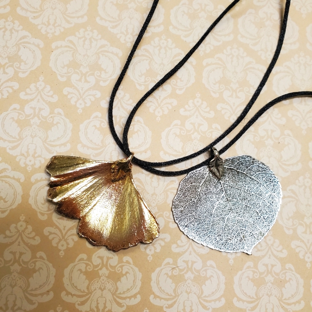 Vintage Silver Aspen Leaf Pendant And Gold Gingo … - image 1